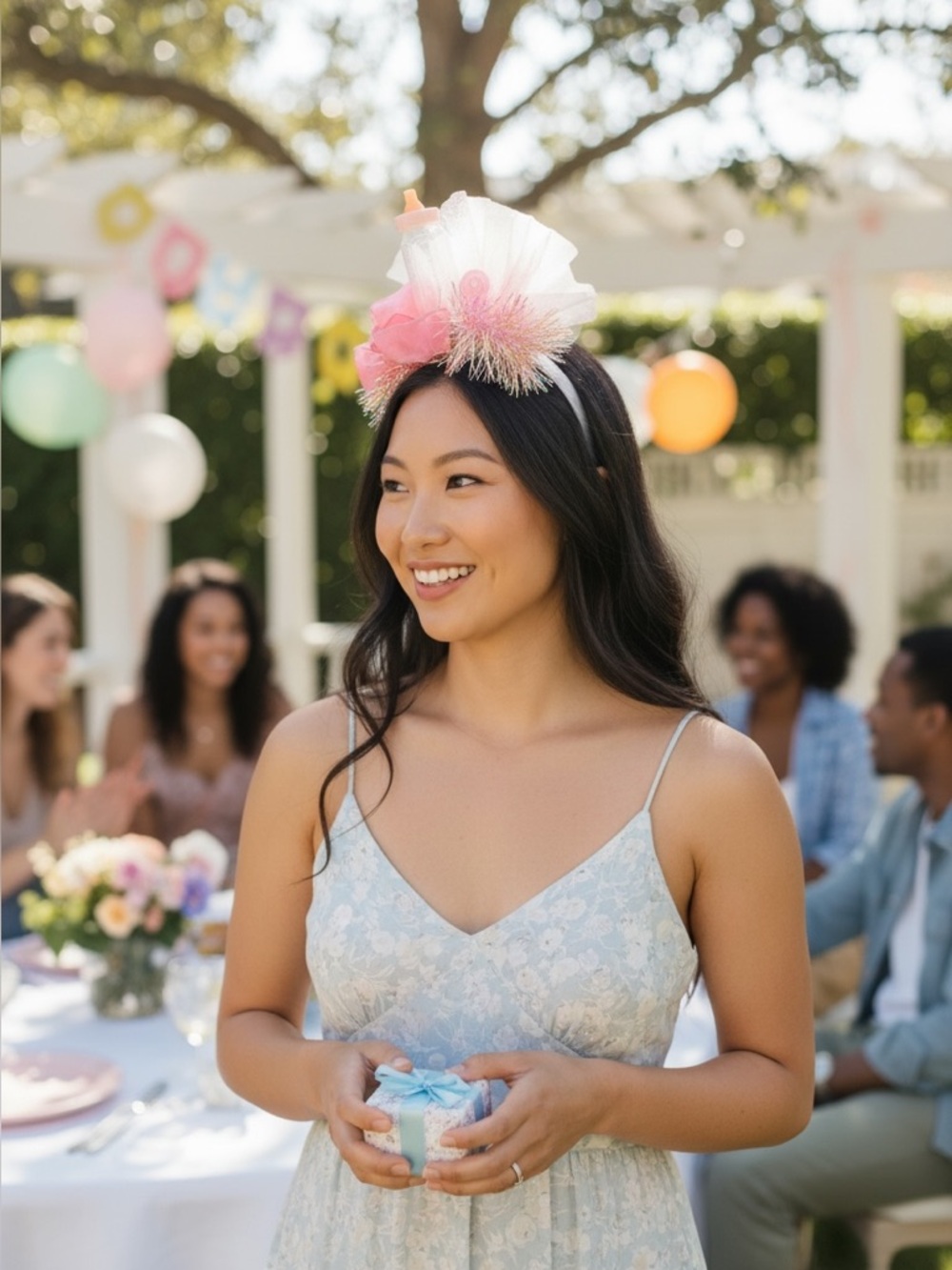 Baby Girl Shower Adorable Mother to Be Headband~Bottle, rattles, Garland, tulle!